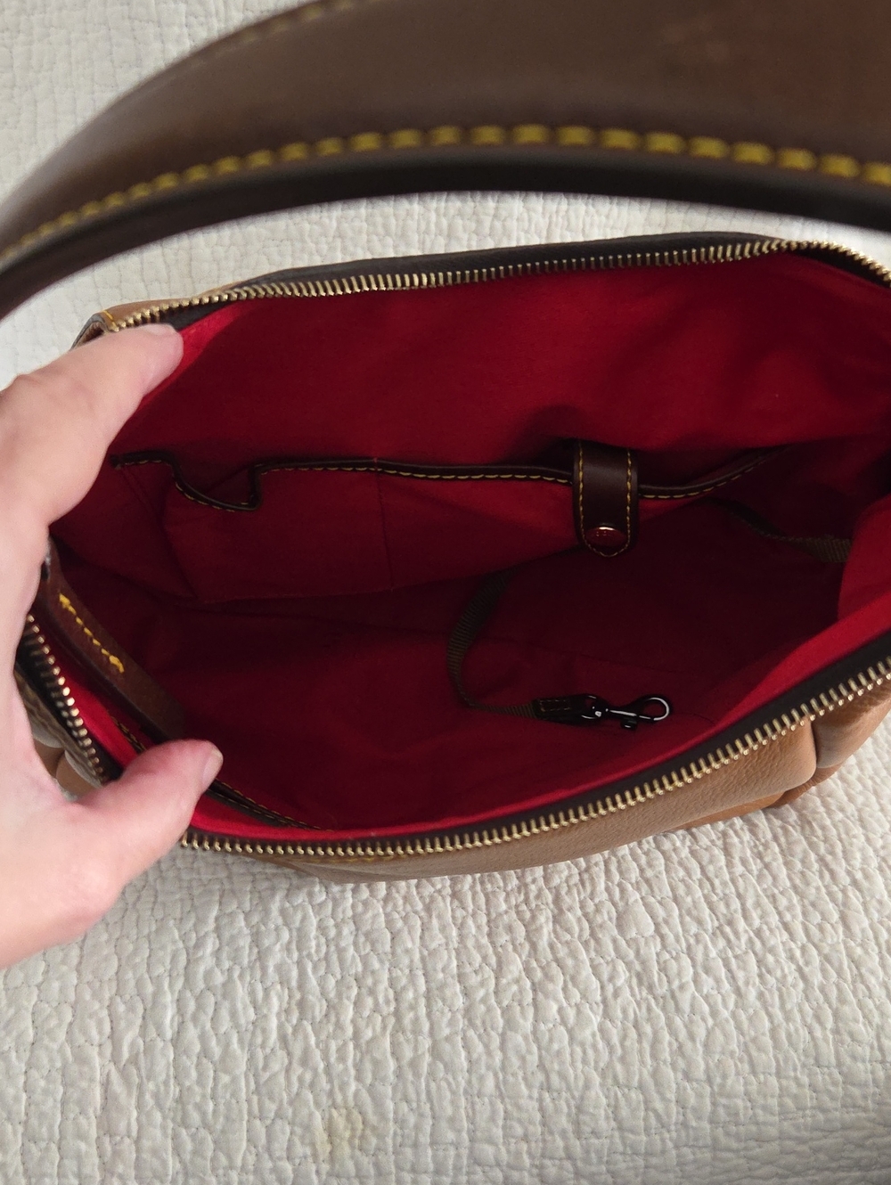 Dooney & Bourke Brown and Dark Brown Pebble Leather Shoulder Bag No Call Outs - Picture 8 of 10